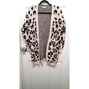 Jodifl Leopard Print Open Front Cardigan Sweater With Pockets